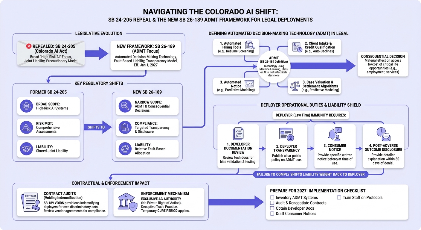 Infographic: Beyond High-Risk AI: Navigating Colorado's SB 189 Repeal and the New Automated Decision-Making (ADM) Liability for Legal Deployments