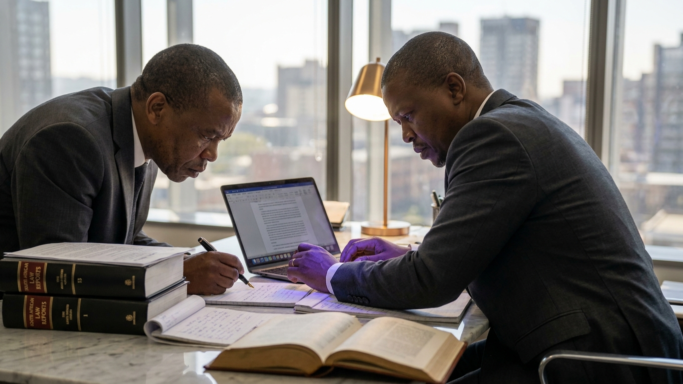 Legal professional analyzing files with digital technology assistance