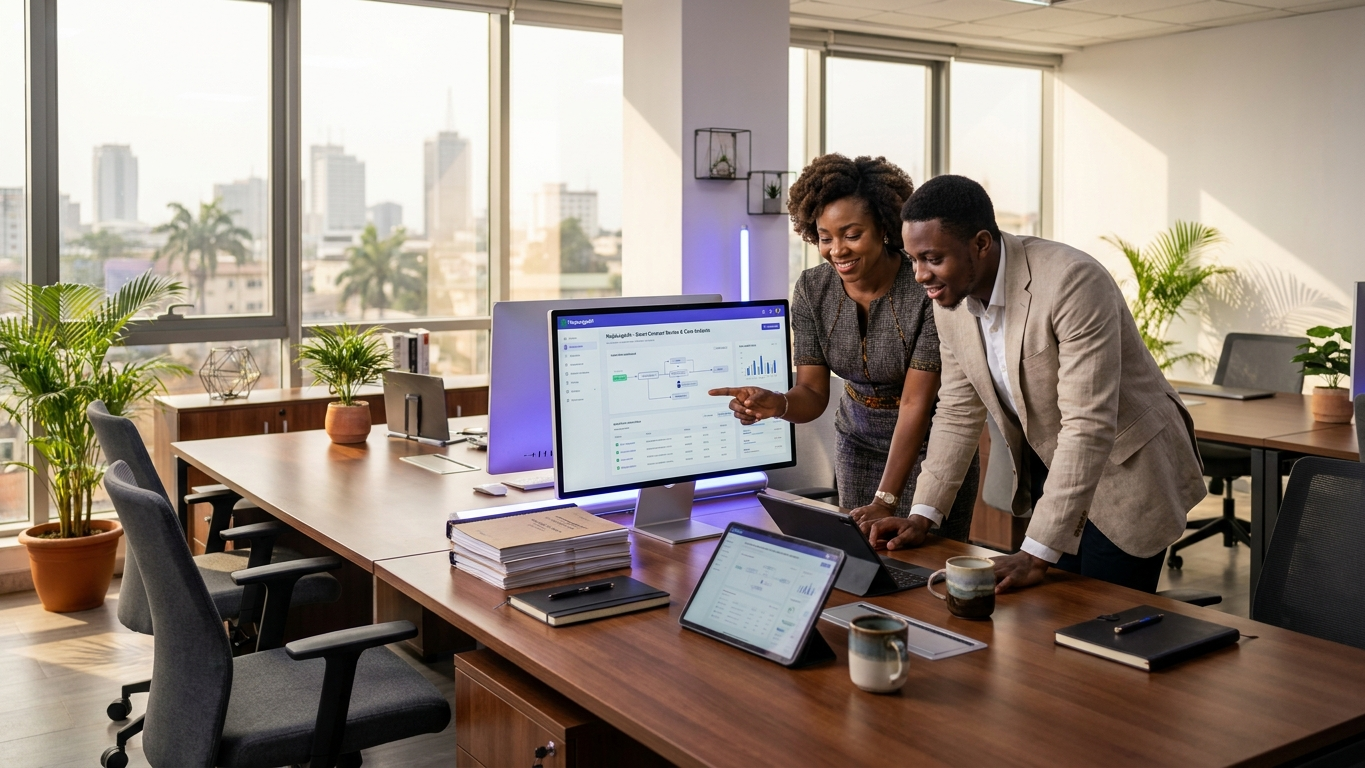 Corporate law firm using legal workflow automation tools in an Abuja tech hub