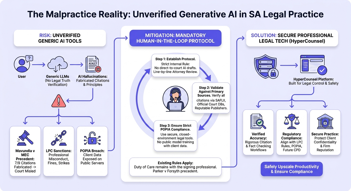 Infographic: Fake Citations to Legal Practice Council Sanctions: The New Malpractice Reality for SA Lawyers Using Unverified Generative AI