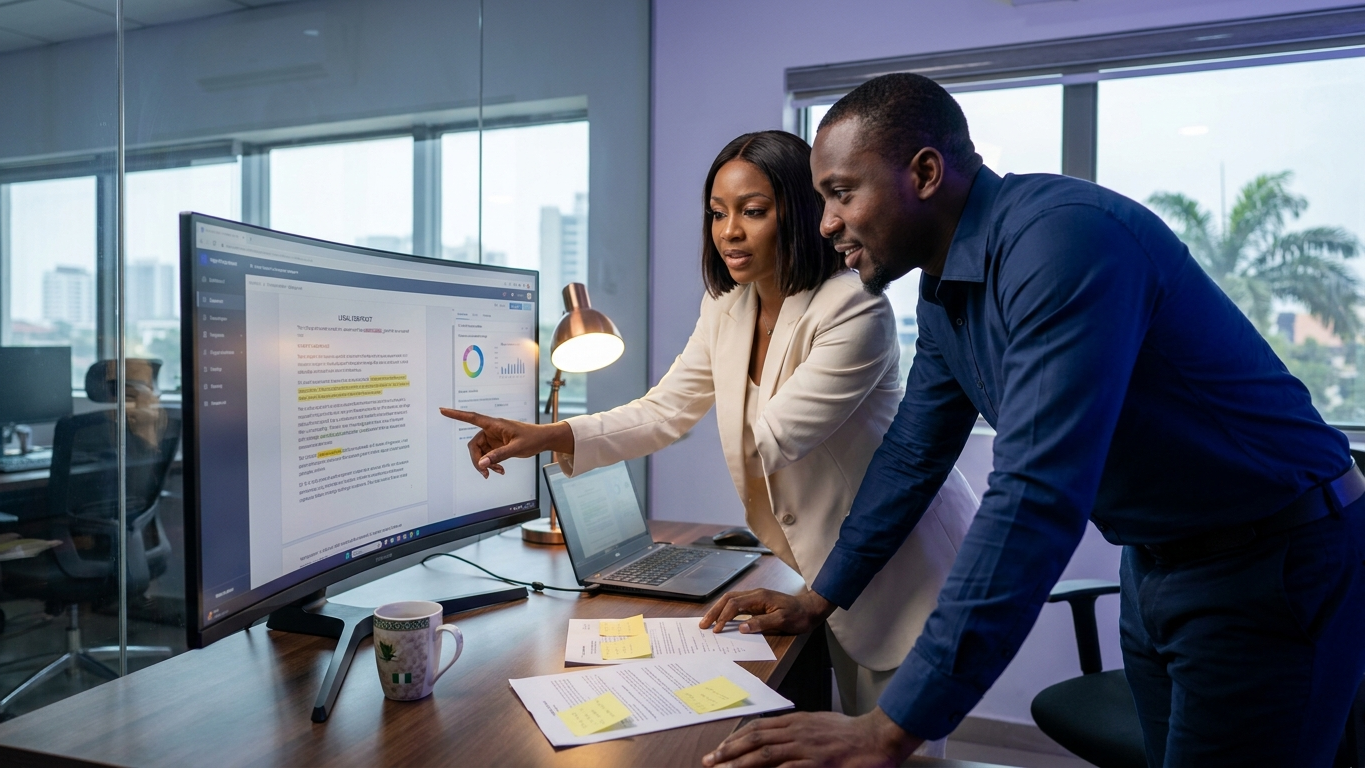 Lawyers utilizing cloud-based legal technology to analyze multi-jurisdictional compliance documents